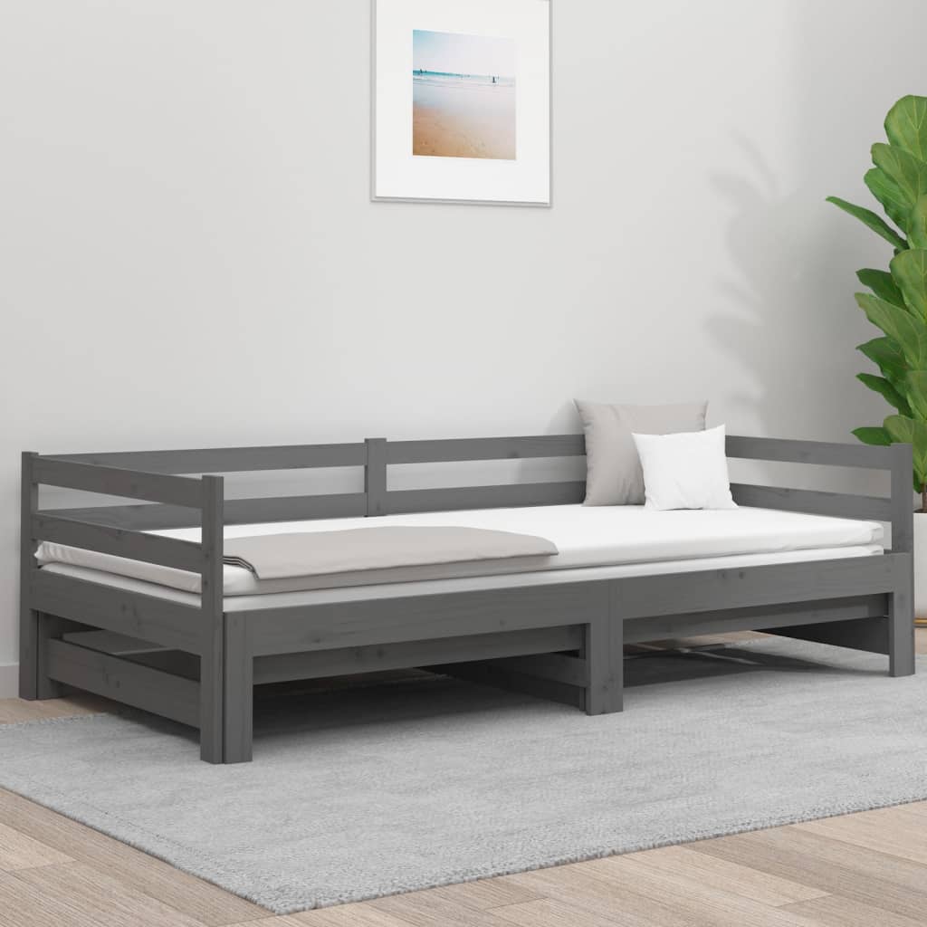 Sohvasänky ulosvedettävä harmaa 2x (80x200) cm täysi mänty - Sisustajankoti.fi