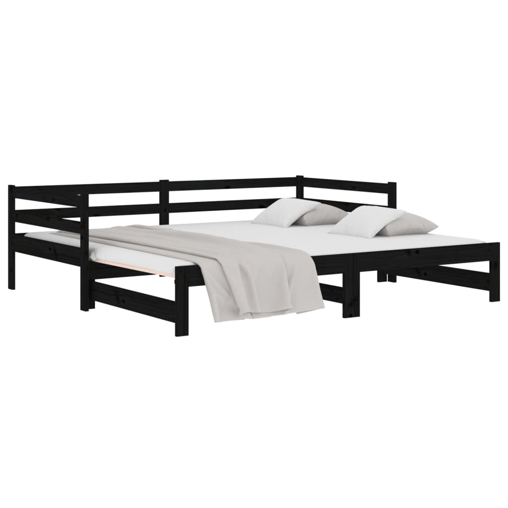 Sohvasänky ulosvedettävä musta 2x (80x200) cm täysi mänty - Sisustajankoti.fi
