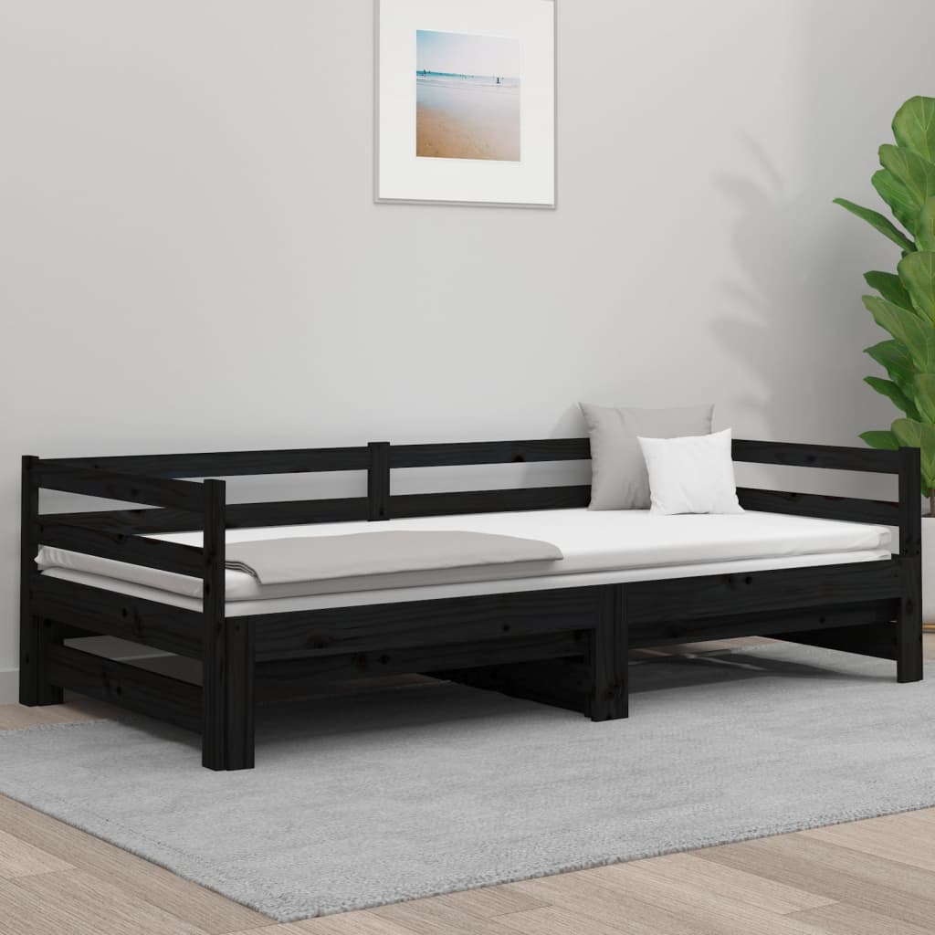 Sohvasänky ulosvedettävä musta 2x (80x200) cm täysi mänty - Sisustajankoti.fi