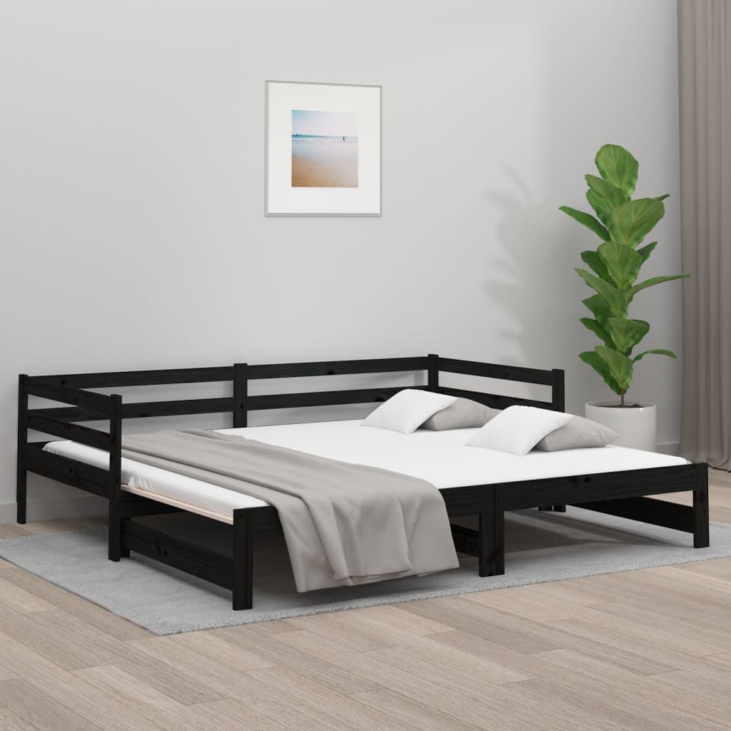 Sohvasänky ulosvedettävä musta 2x (80x200) cm täysi mänty - Sisustajankoti.fi