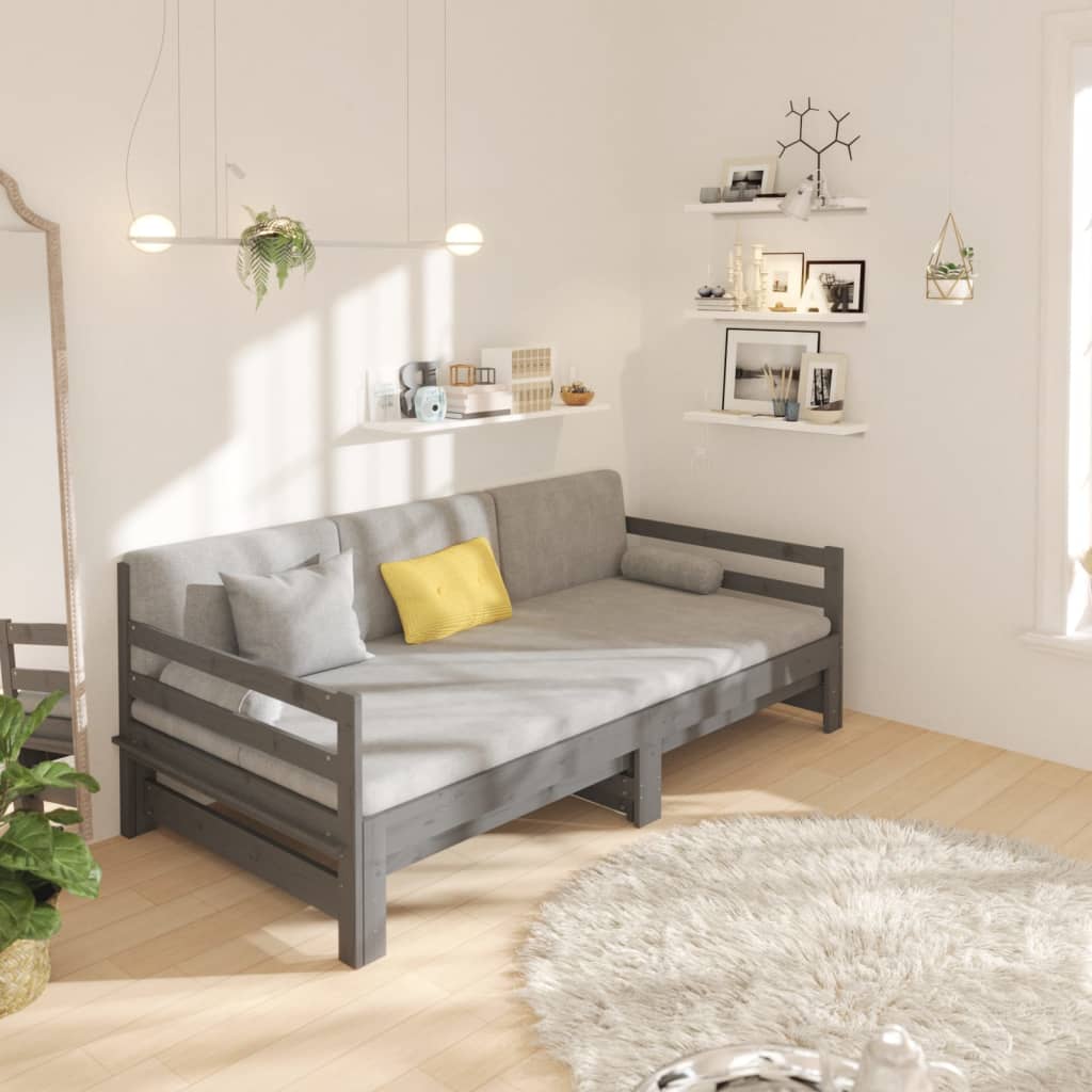 Sohvasänky ulosvedettävä harmaa 2x (80x200) cm täysi mänty - Sisustajankoti.fi