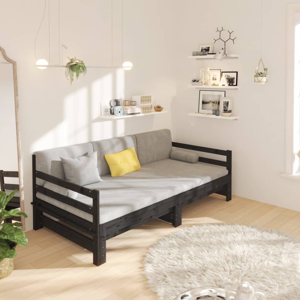 Sohvasänky ulosvedettävä musta 2x (80x200) cm täysi mänty - Sisustajankoti.fi