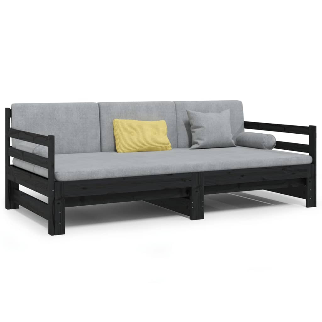 Sohvasänky ulosvedettävä musta 2x (80x200) cm täysi mänty - Sisustajankoti.fi