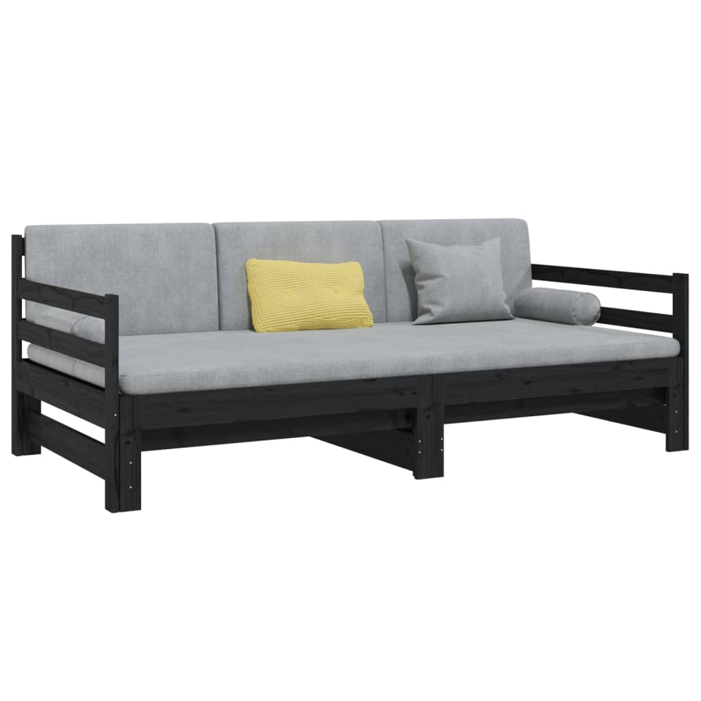 Sohvasänky ulosvedettävä musta 2x (80x200) cm täysi mänty - Sisustajankoti.fi