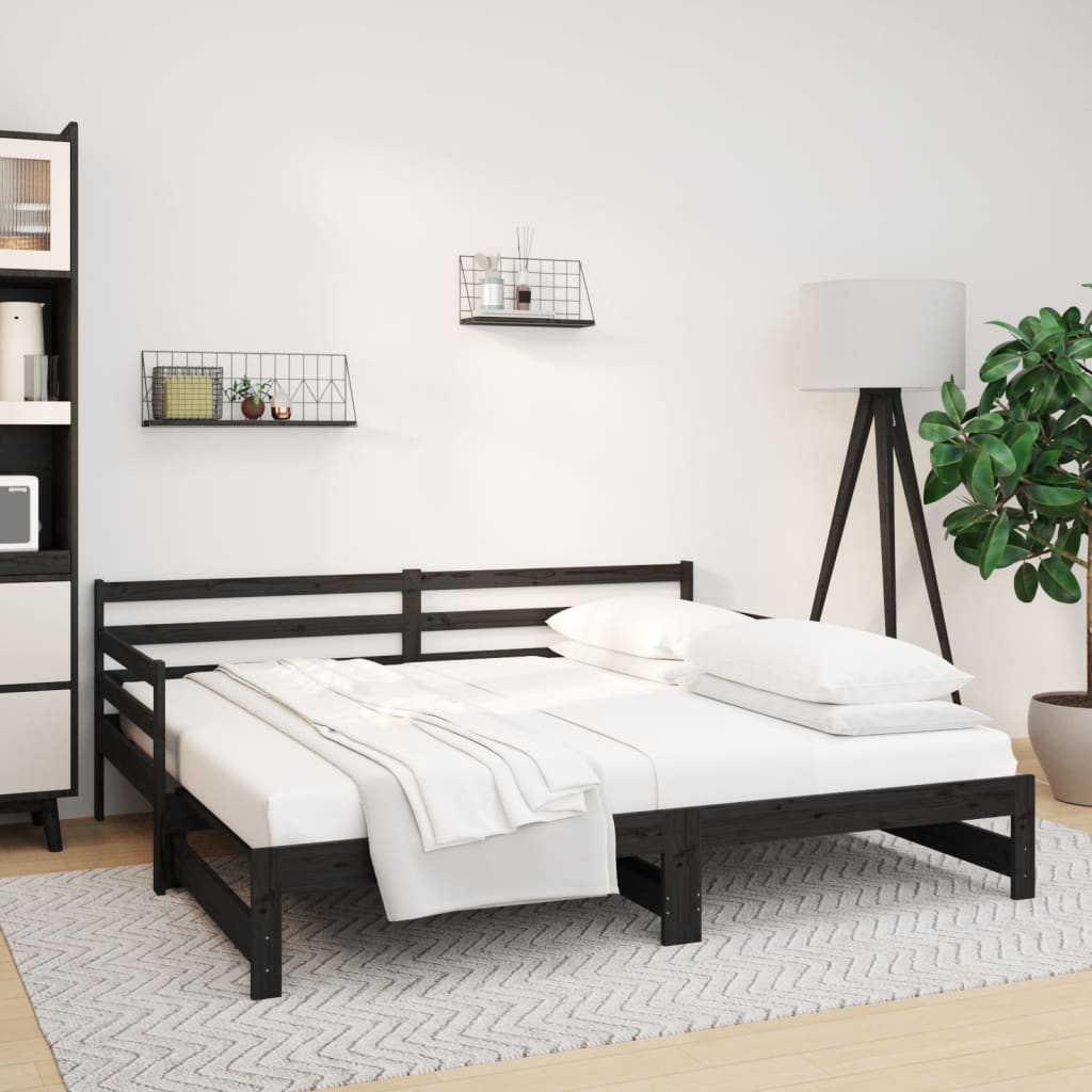 Sohvasänky ulosvedettävä musta 2x (80x200) cm täysi mänty - Sisustajankoti.fi