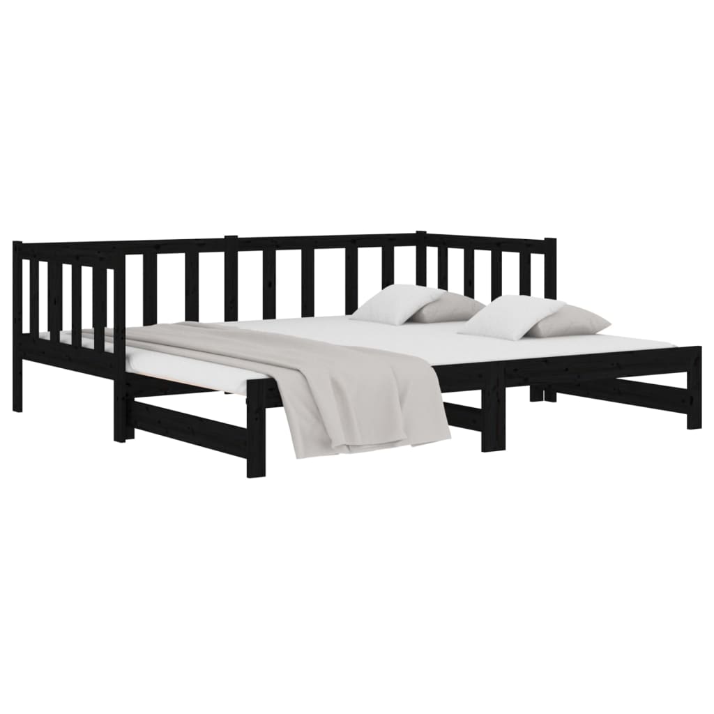 Sohvasänky ulosvedettävä musta 2x (80x200) cm täysi mänty - Sisustajankoti.fi