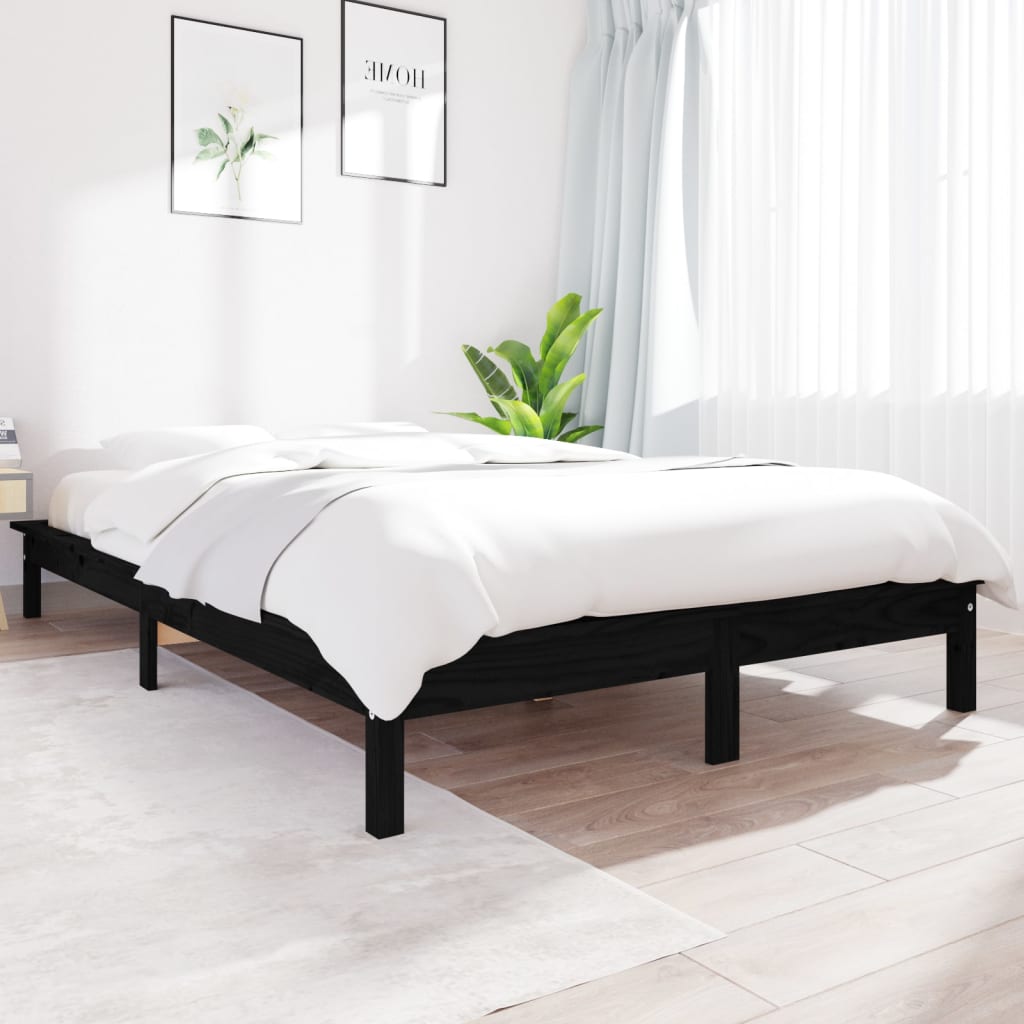 Sängynrunko musta 135x190 cm täysi mänty 4FT6 Double - Sisustajankoti.fi