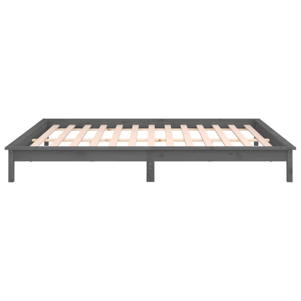 Sängynrunko LED-valoilla harmaa 160x200 cm täysi puu - Sisustajankoti.fi