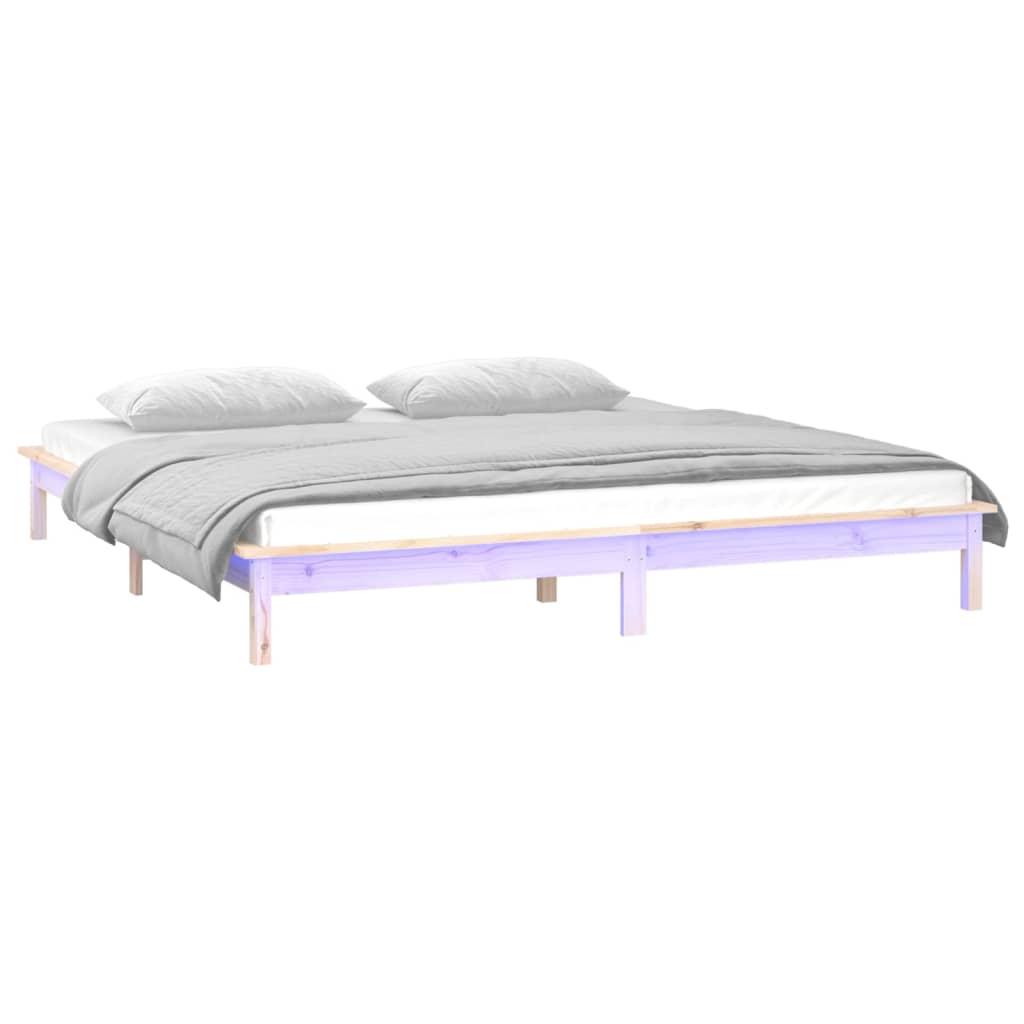 Sängynrunko LED-valoilla 200x200 cm täysi puu - Sisustajankoti.fi
