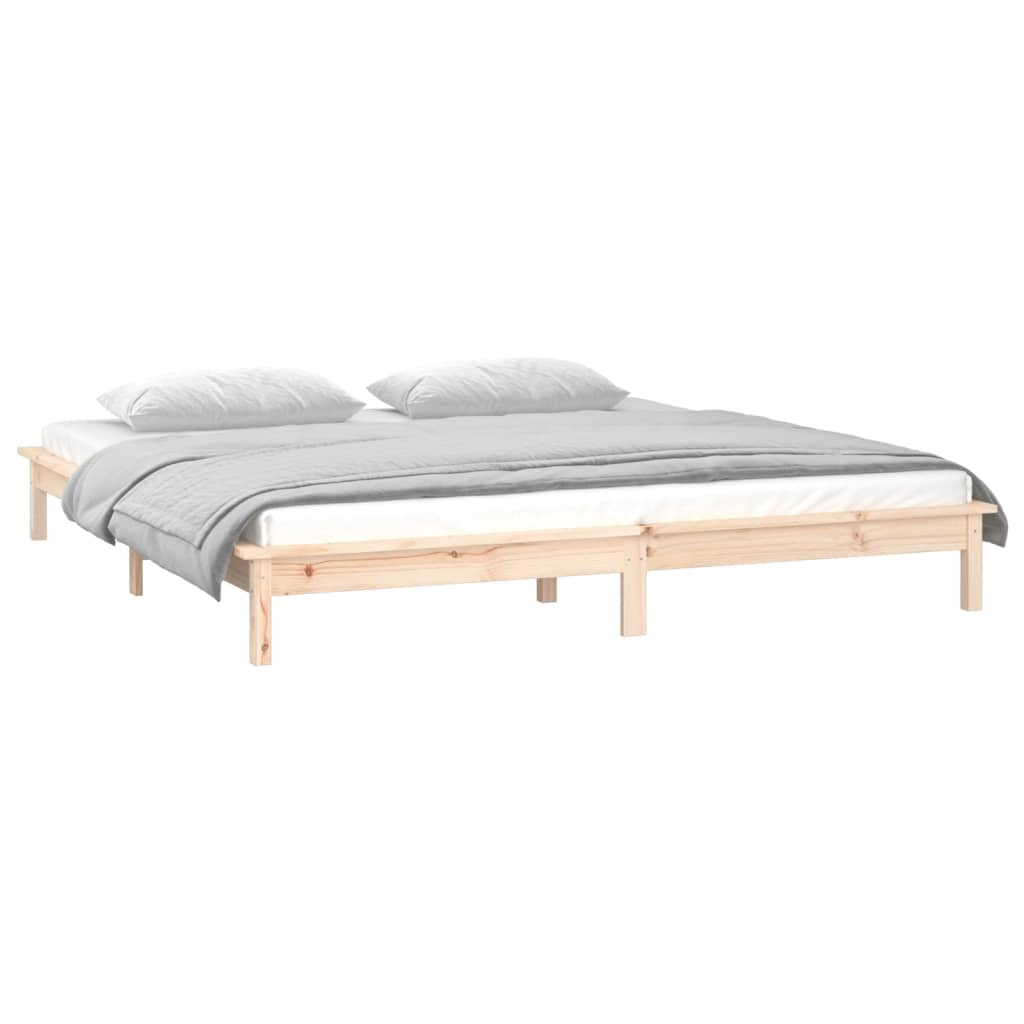 Sängynrunko LED-valoilla 200x200 cm täysi puu - Sisustajankoti.fi