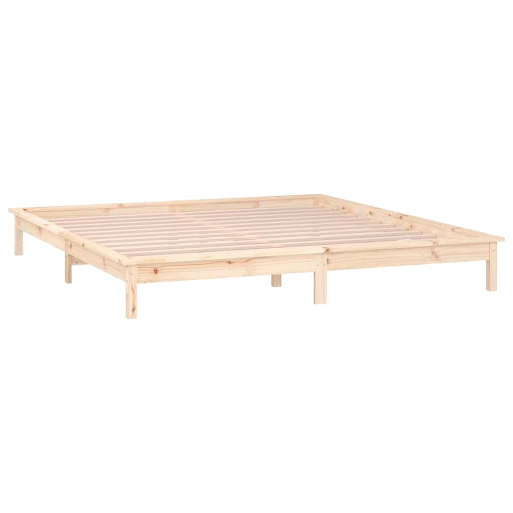 Sängynrunko LED-valoilla 200x200 cm täysi puu - Sisustajankoti.fi