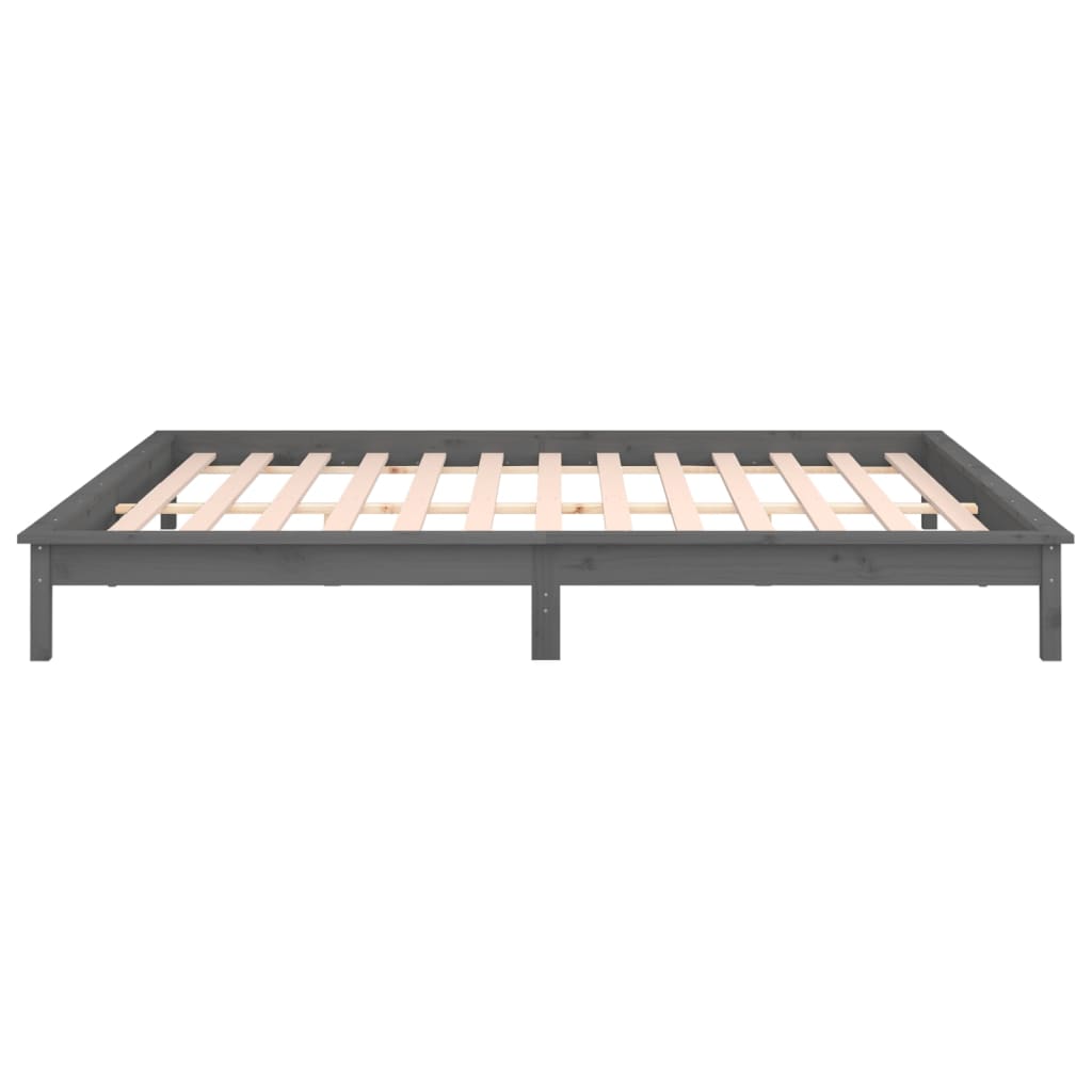 Sängynrunko LED-valoilla harmaa 200x200 cm täysi puu - Sisustajankoti.fi