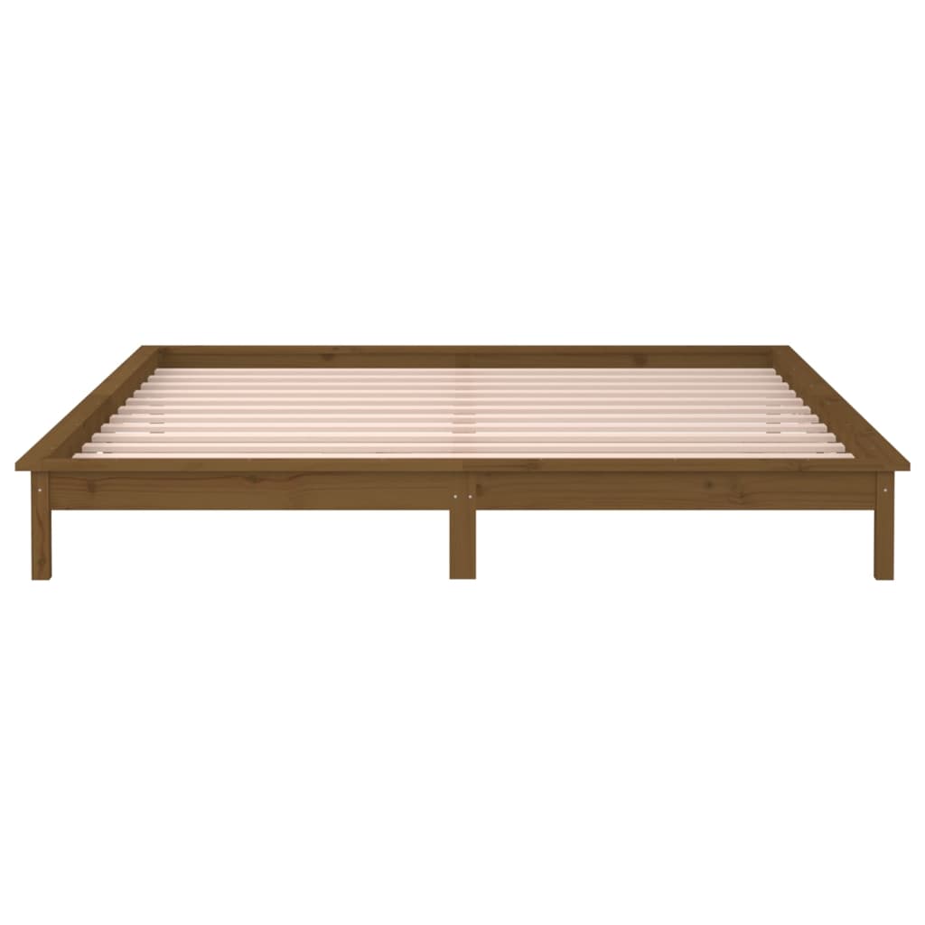 Sängynrunko LED-valoilla hunajanruskea 200x200 cm täysi mänty - Sisustajankoti.fi