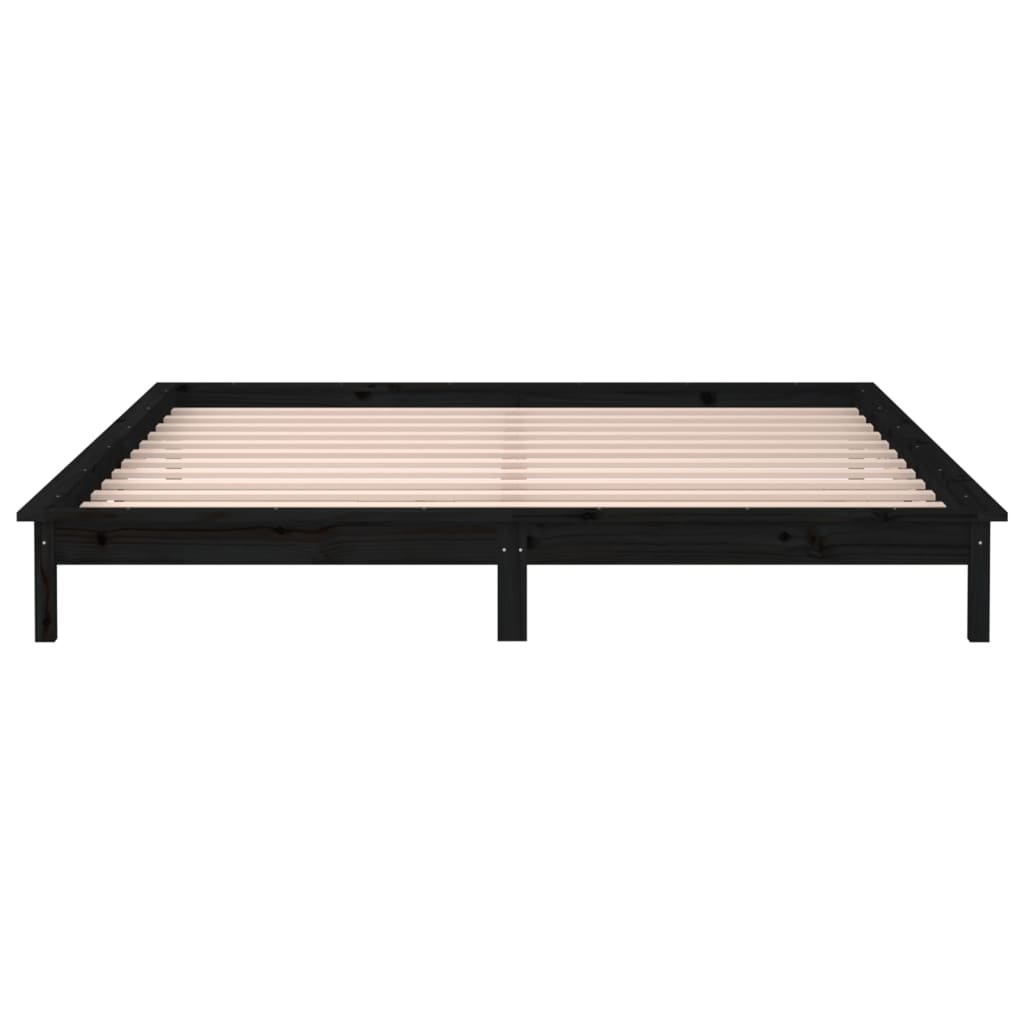 Sängynrunko LED-valoilla musta 200x200 cm täysi puu - Sisustajankoti.fi