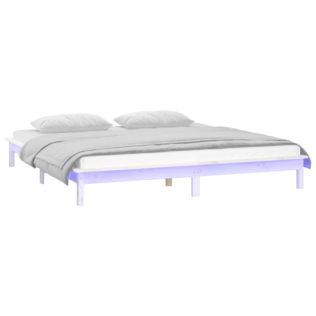 Sängynrunko LED valkoinen 135x190 cm 4FT6 Double täysi puu - Sisustajankoti.fi