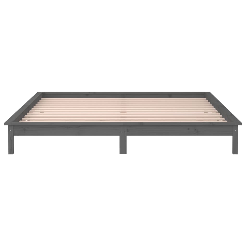 Sängynrunko LED valoilla harmaa 140x190 cm täysi puu - Sisustajankoti.fi