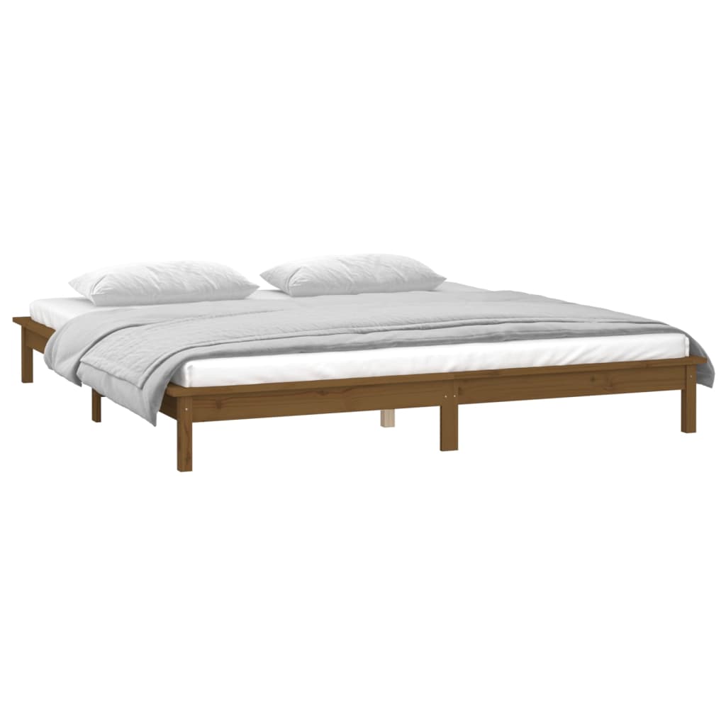 Sängynrunko LED-valoilla hunajanruskea 140x190 cm täysi puu - Sisustajankoti.fi