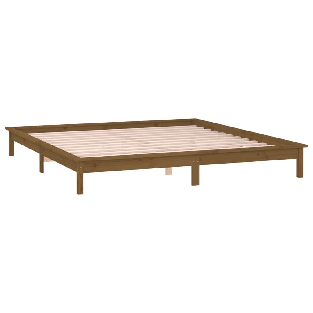 Sängynrunko LED-valoilla hunajanruskea 140x190 cm täysi puu - Sisustajankoti.fi