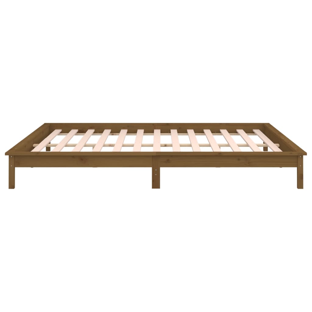 Sängynrunko LED-valoilla hunajanruskea 140x190 cm täysi puu - Sisustajankoti.fi