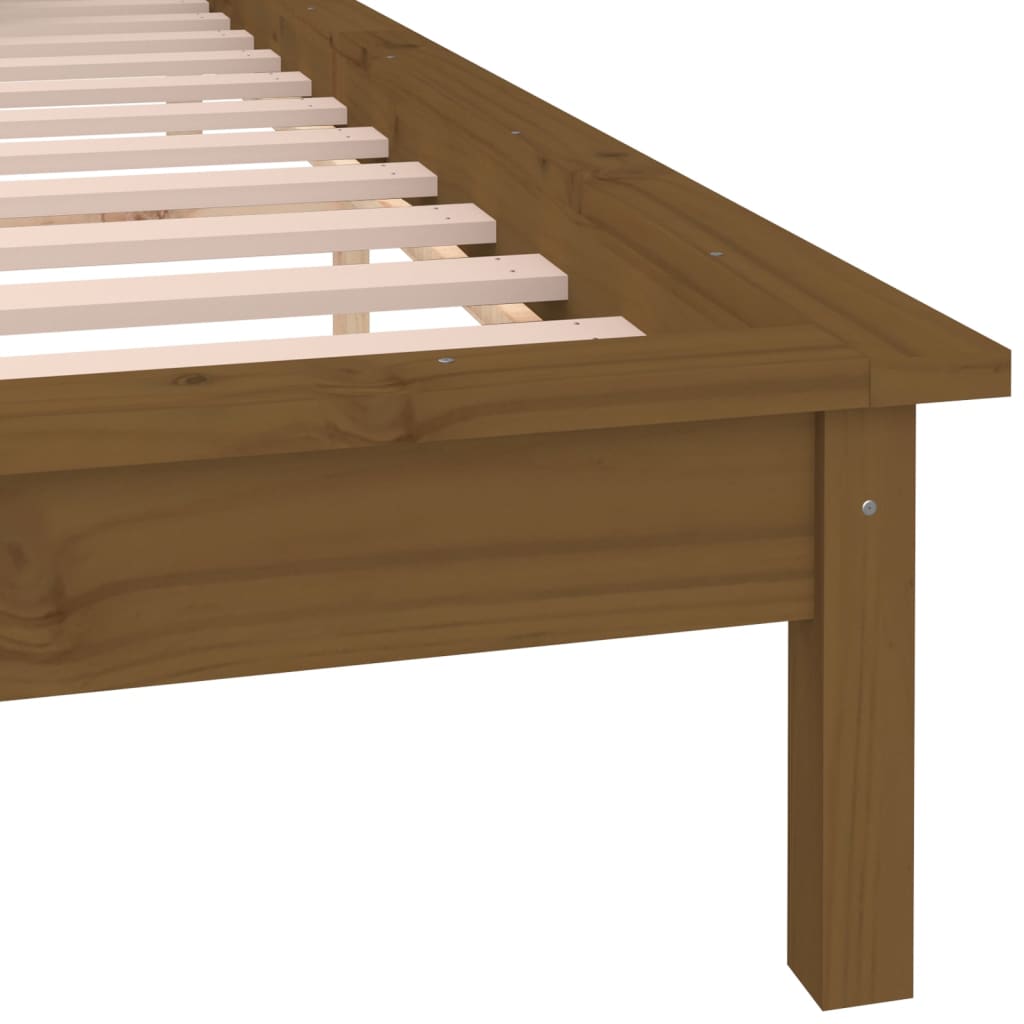 Sängynrunko LED-valoilla hunajanruskea 140x190 cm täysi puu - Sisustajankoti.fi