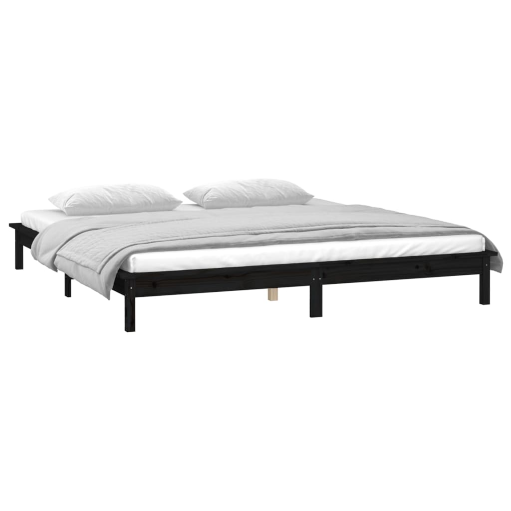 Sängynrunko LED-valoilla musta 140x190 cm täysi puu - Sisustajankoti.fi