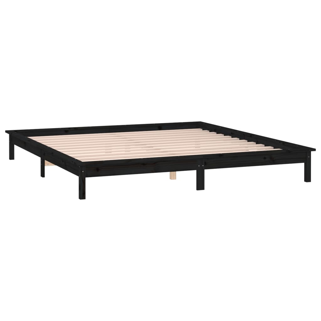 Sängynrunko LED-valoilla musta 140x190 cm täysi puu - Sisustajankoti.fi
