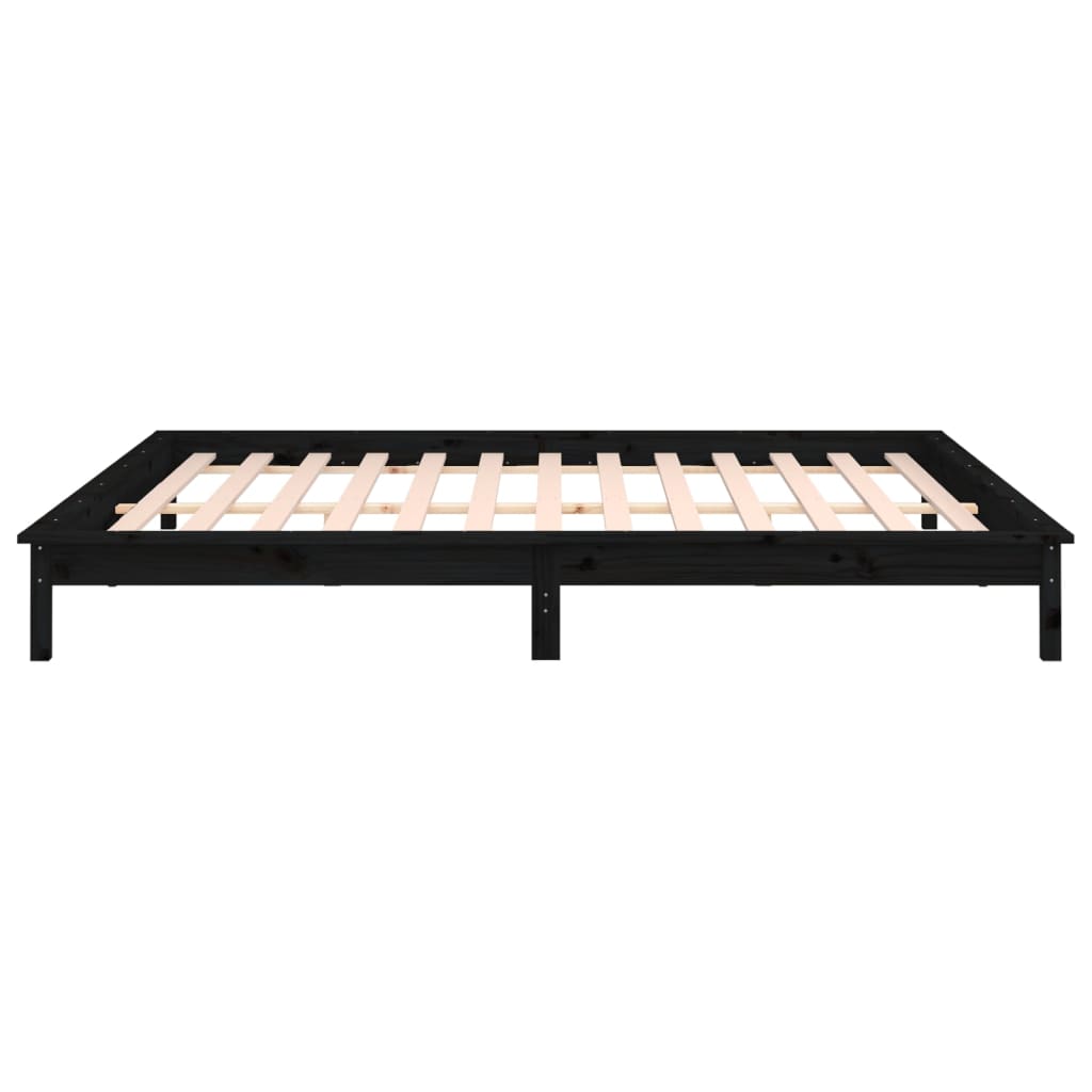 Sängynrunko LED-valoilla musta 140x190 cm täysi puu - Sisustajankoti.fi