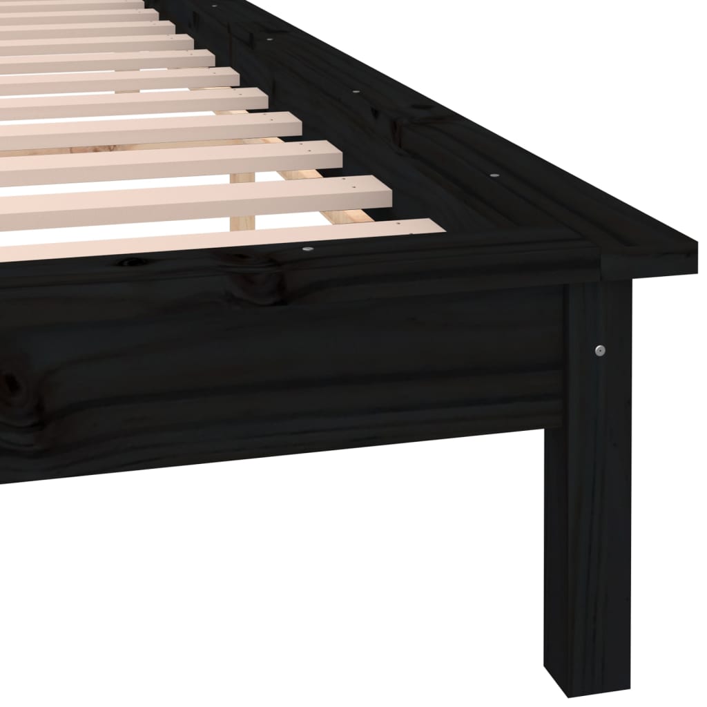 Sängynrunko LED-valoilla musta 140x190 cm täysi puu - Sisustajankoti.fi