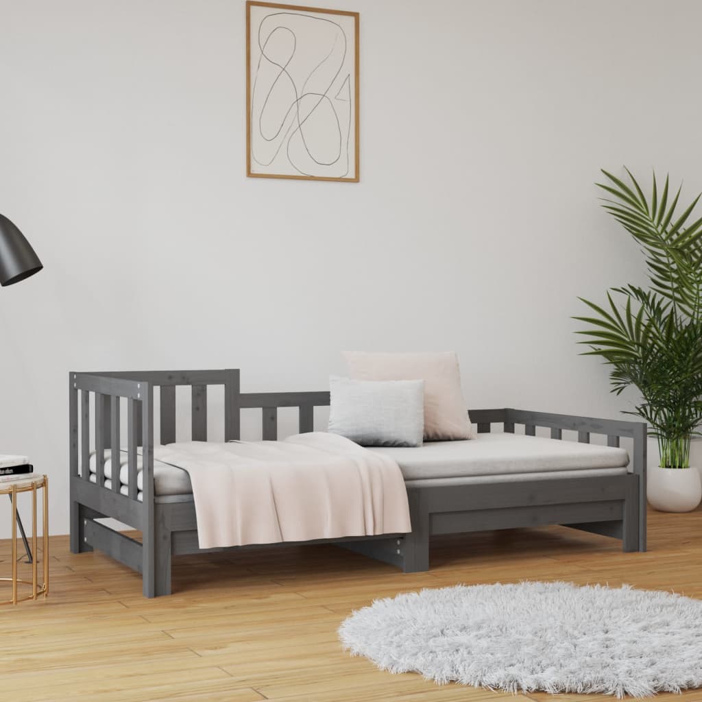 Sohvasänky ulosvedettävä harmaa 2x (90x190) cm täysi mänty - Sisustajankoti.fi