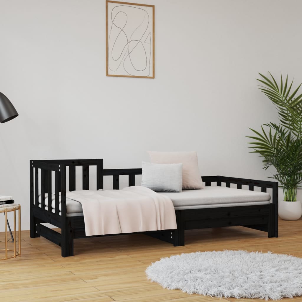 Sohvasänky ulosvedettävä musta 2x (90x190) cm täysi mänty - Sisustajankoti.fi