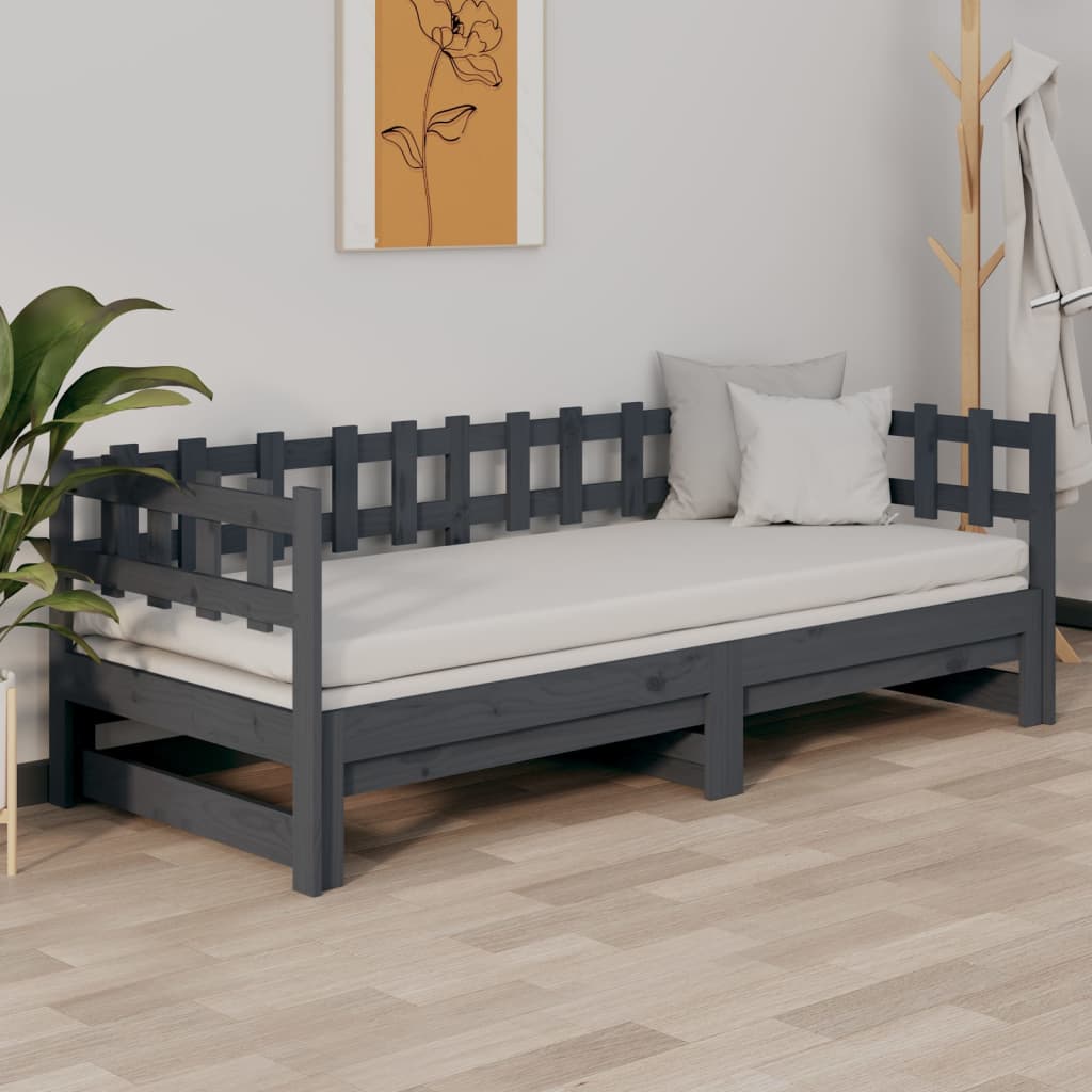 Sohvasänky ulosvedettävä harmaa 2x (90x200) cm täysi mänty - Sisustajankoti.fi