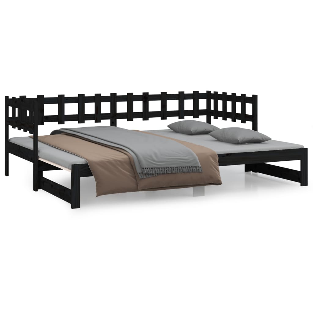 Sohvasänky ulosvedettävä musta 2x (90x200) cm täysi mänty - Sisustajankoti.fi