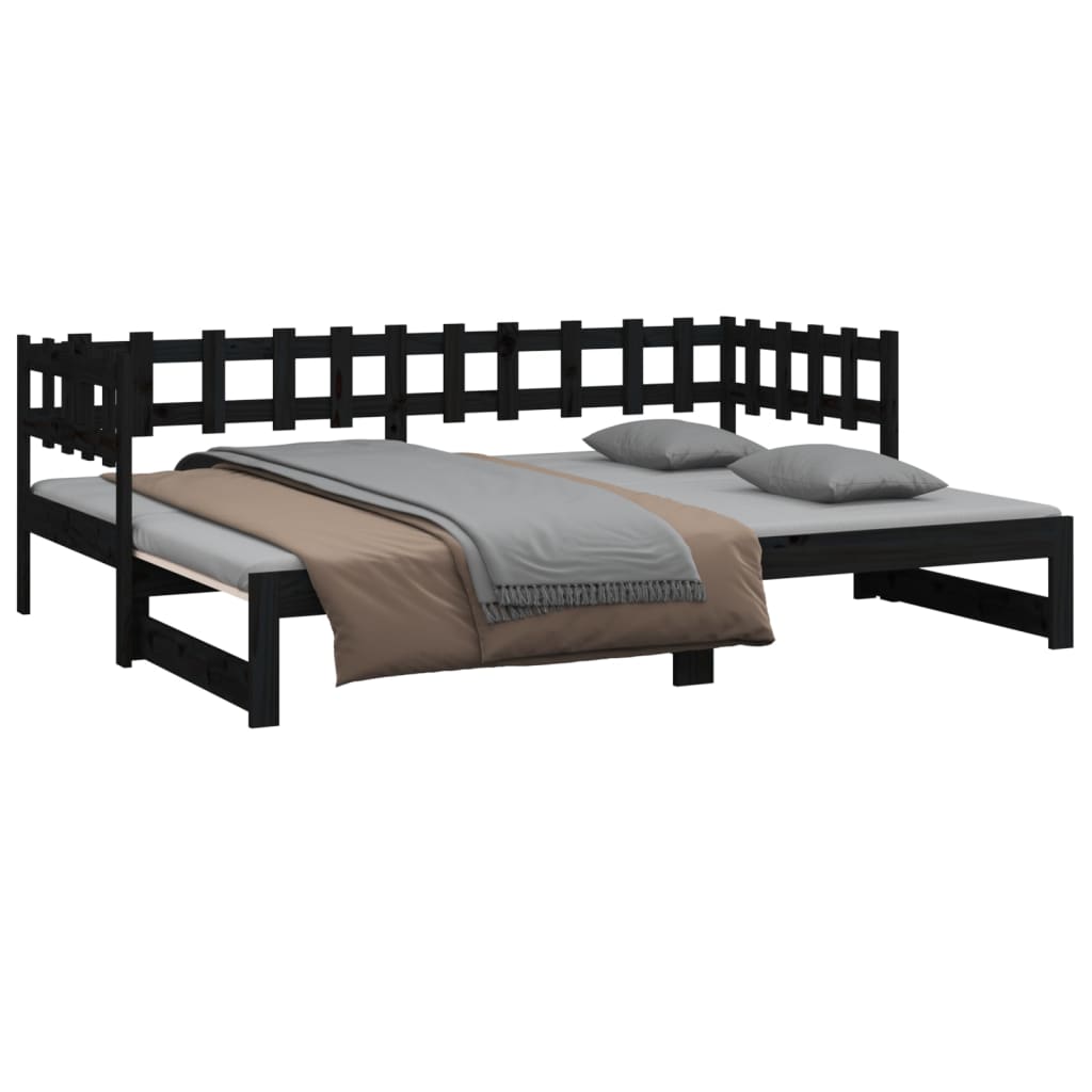 Sohvasänky ulosvedettävä musta 2x (90x200) cm täysi mänty - Sisustajankoti.fi