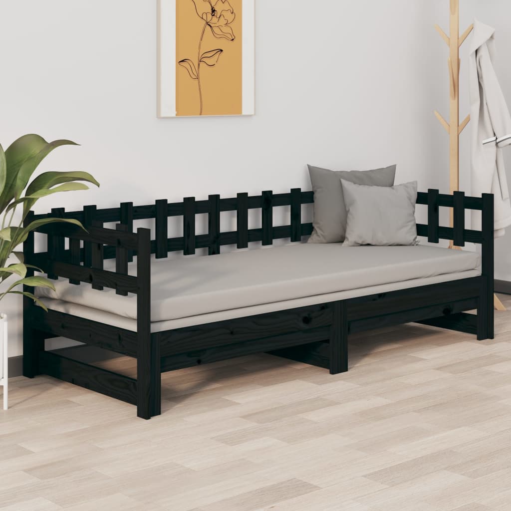Sohvasänky ulosvedettävä musta 2x (90x200) cm täysi mänty - Sisustajankoti.fi