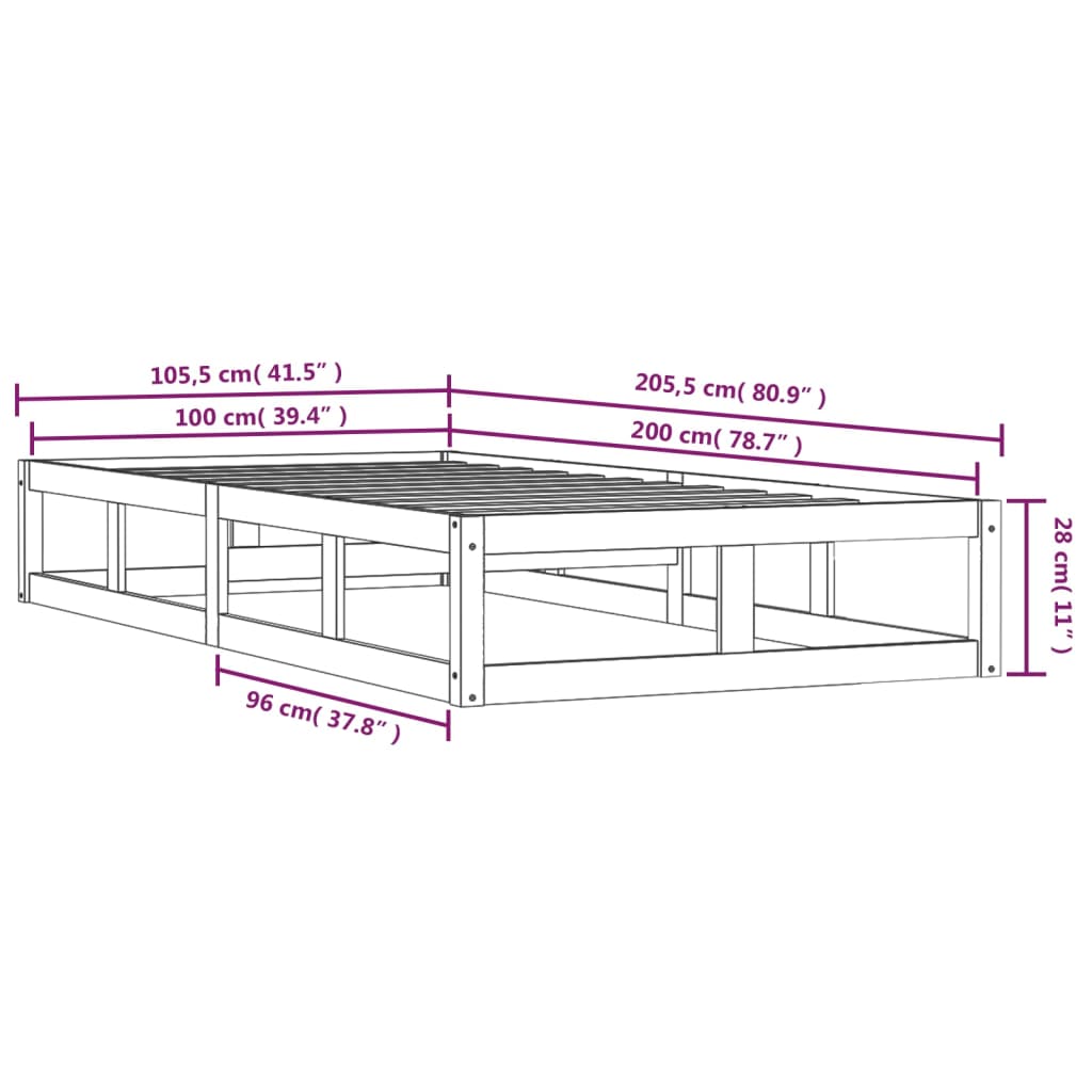Sängynrunko musta 100x200 cm täysi puu - Sisustajankoti.fi
