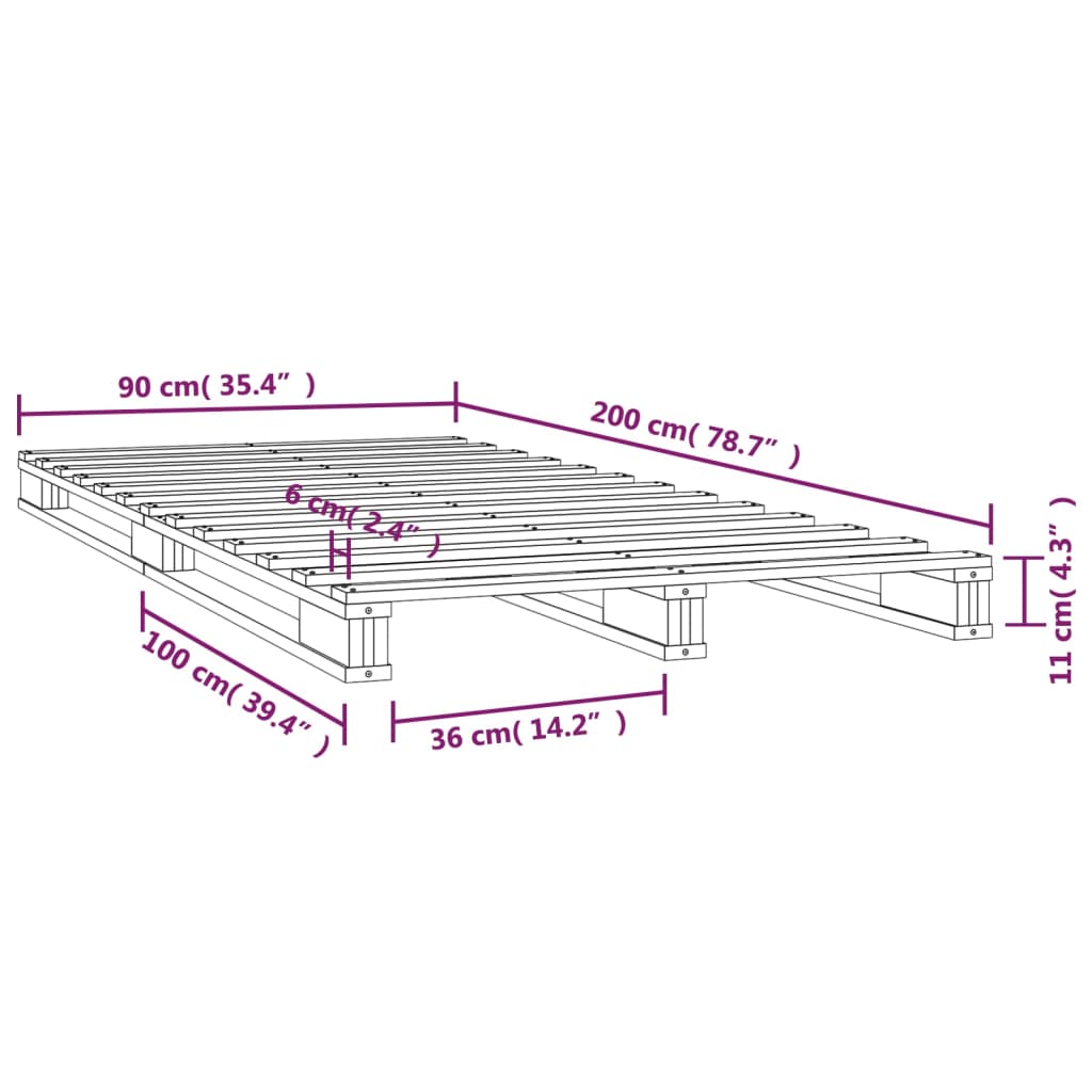 Sängynrunko valkoinen 90x200 cm täysi mänty - Sisustajankoti.fi