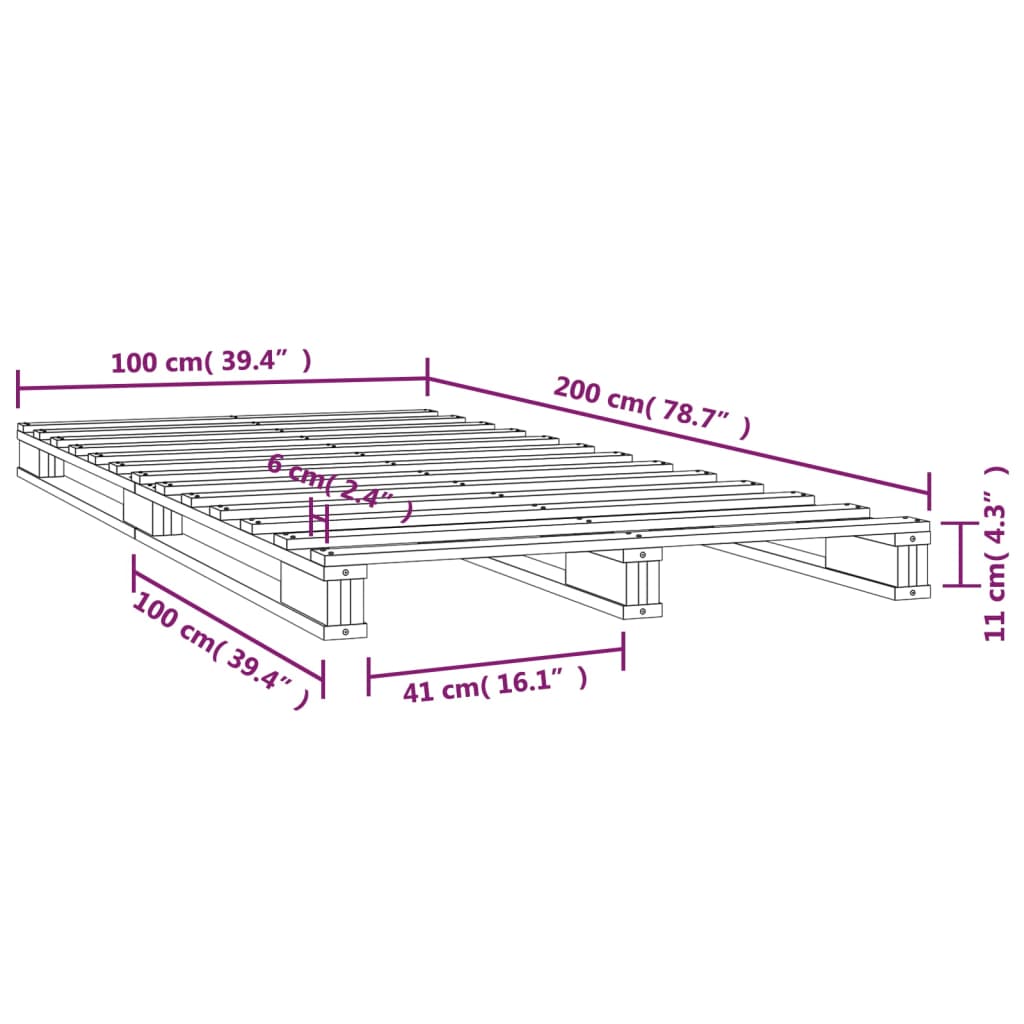 Sängynrunko musta 100x200 cm täysi mänty - Sisustajankoti.fi