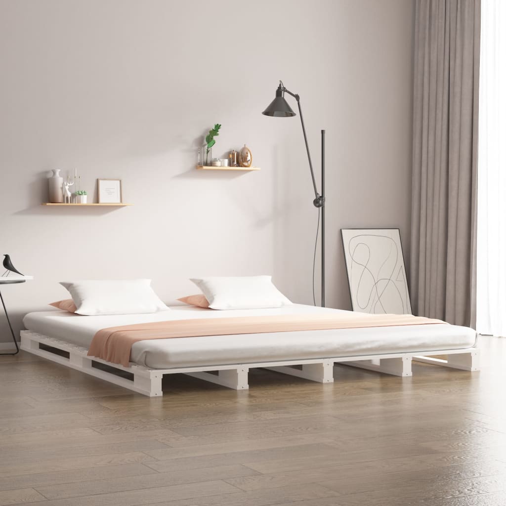 Sängynrunko valkoinen 150x200 cm täysi mänty 5FT King Size - Sisustajankoti.fi