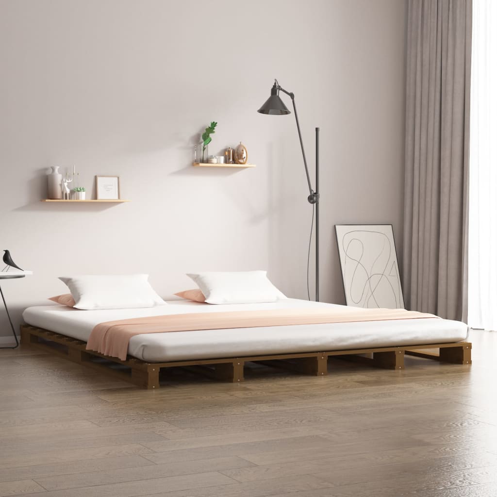 Sängynrunko hunajanruskea 200x200 cm täysi mänty - Sisustajankoti.fi