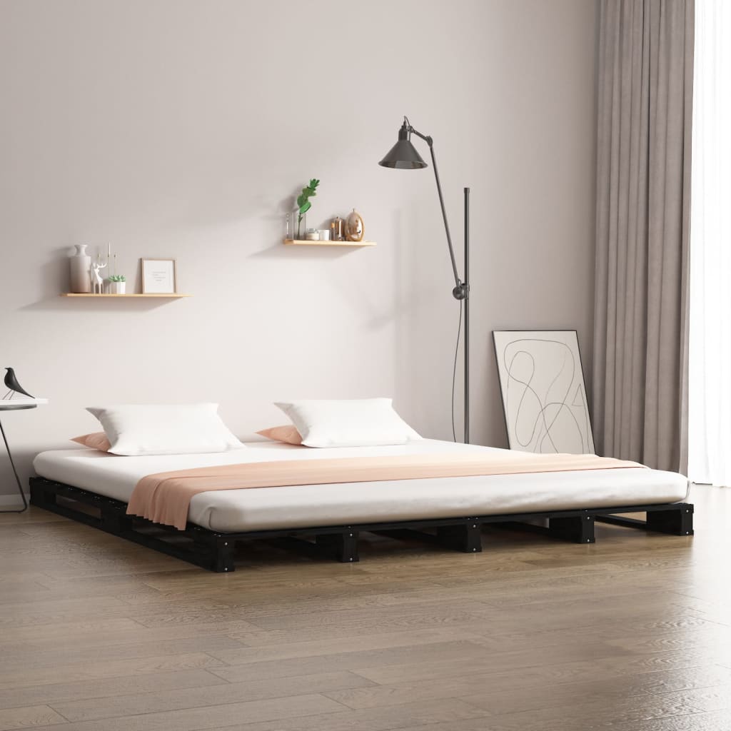 Sängynrunko musta 135x190 cm täysi mänty 4FT6 Double - Sisustajankoti.fi