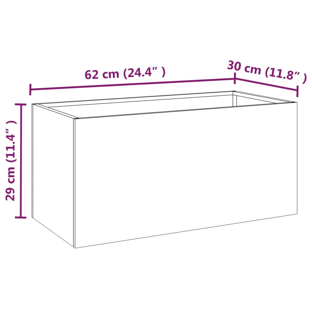 Kukkalaatikko harmaa 62x30x29 cm Corten teräs - Sisustajankoti.fi
