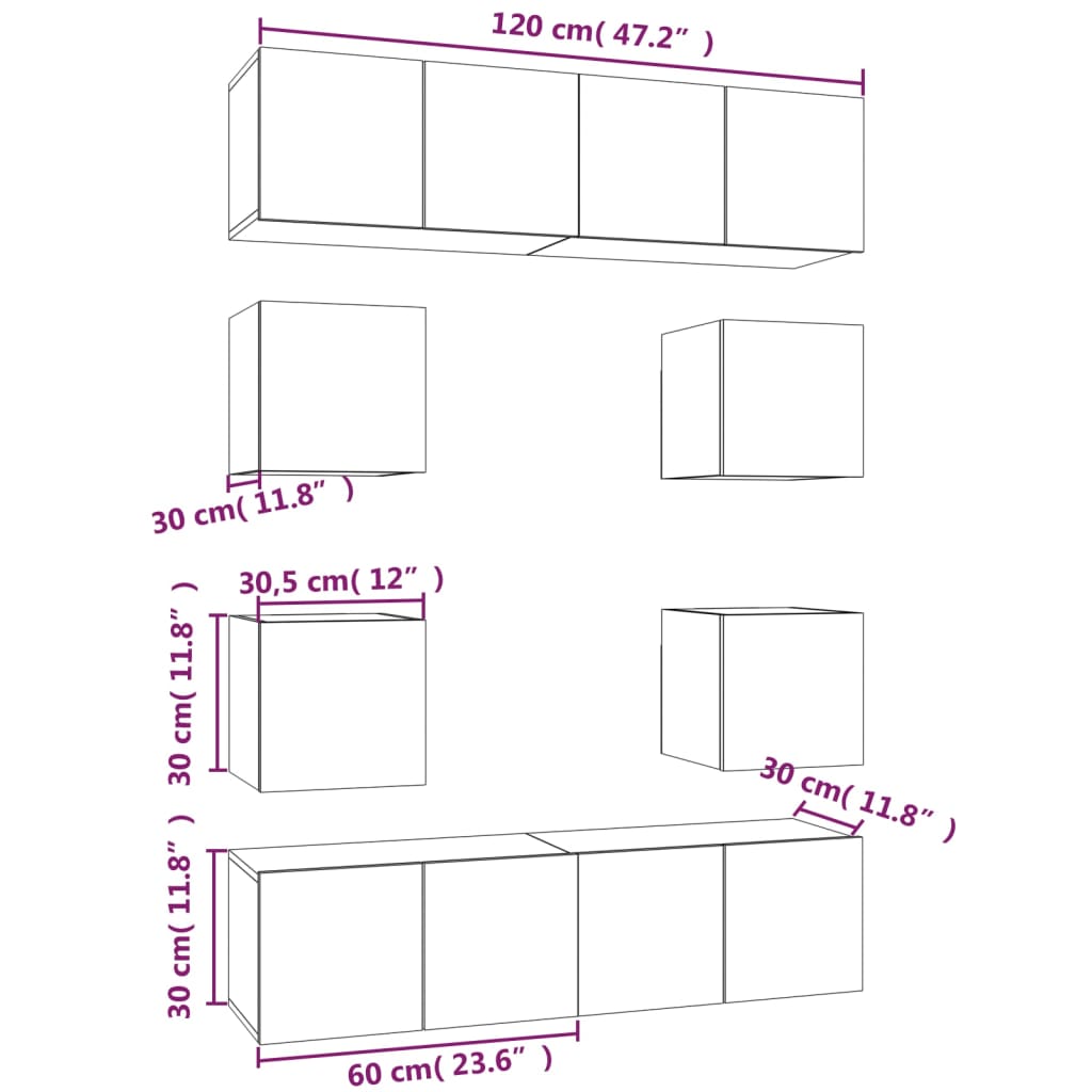 8-osainen TV-kaappisarja harmaa Sonoma tekninen puu - Sisustajankoti.fi