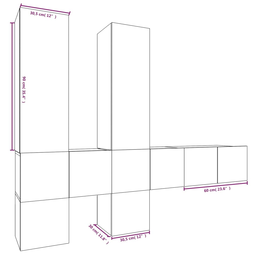 7-osainen TV-kaappisarja harmaa Sonoma tekninen puu - Sisustajankoti.fi