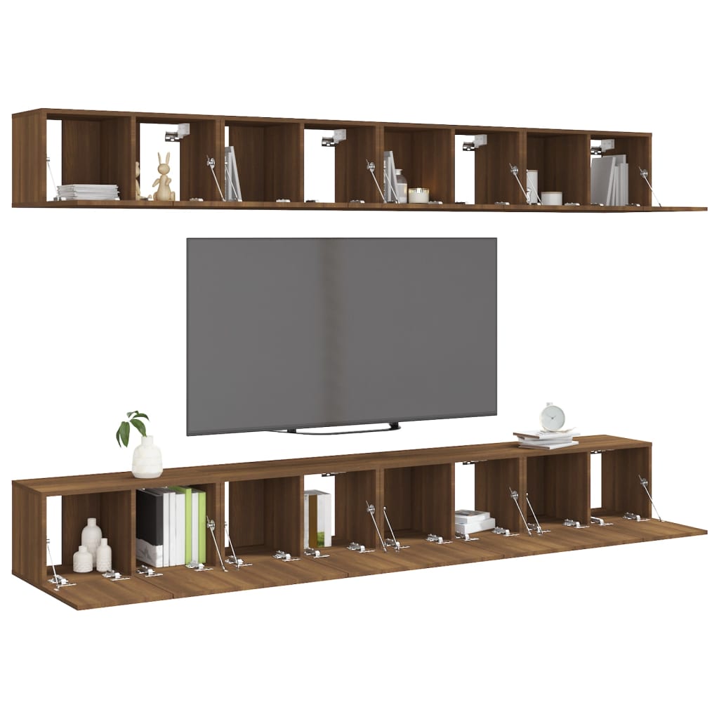 TV-seinäkaapit 8 kpl ruskea tammi 60x30x30 cm tekninen puu - Sisustajankoti.fi