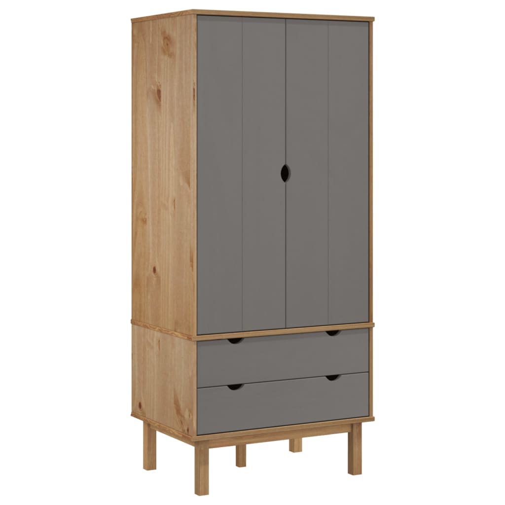 Vaatekaappi OTTA ruskea ja harmaa 76,5x53x172 cm täysi mänty - Sisustajankoti.fi
