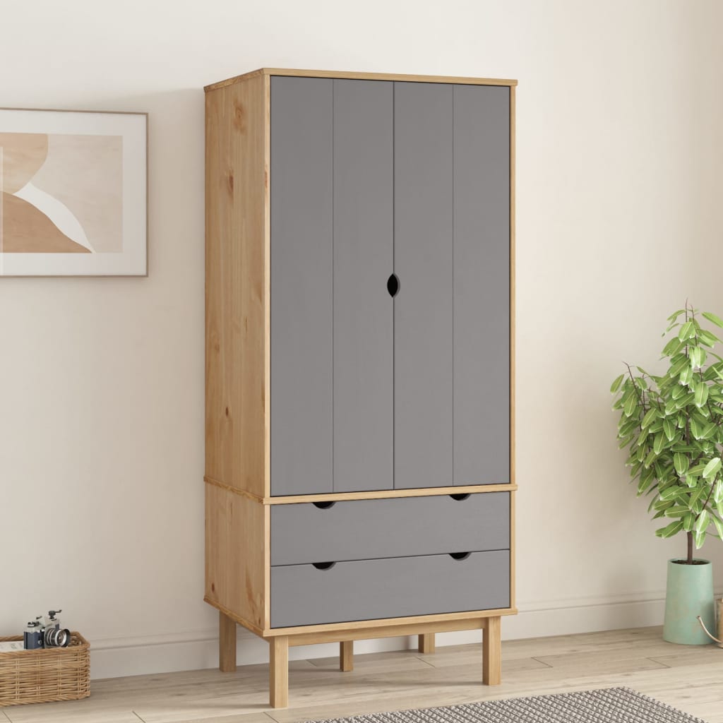 Vaatekaappi OTTA ruskea ja harmaa 76,5x53x172 cm täysi mänty - Sisustajankoti.fi