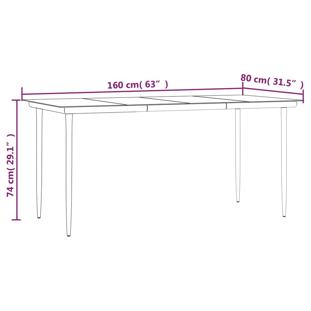 Puutarharuokapöytä musta 160x80x74cm teräs ja karkaistu lasi - Sisustajankoti.fi