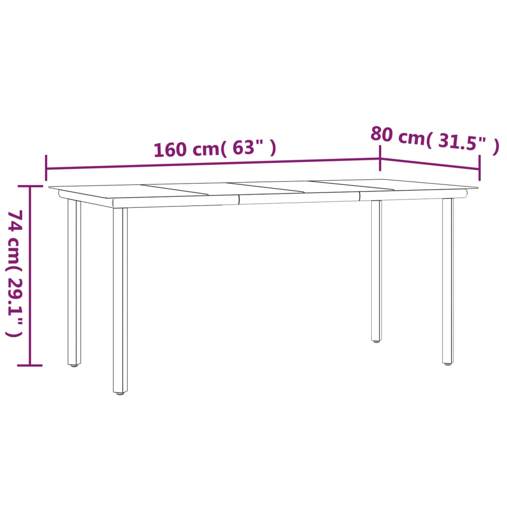 Puutarharuokapöytä musta 160x80x74cm teräs ja karkaistu lasi - Sisustajankoti.fi