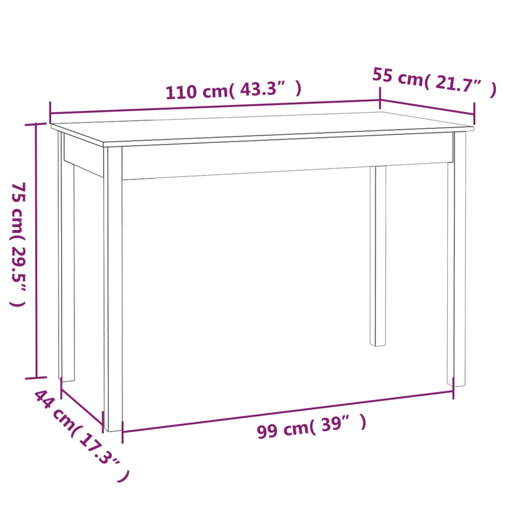 Ruokapöytä harmaa 110x55x75 cm täysi mänty - Sisustajankoti.fi