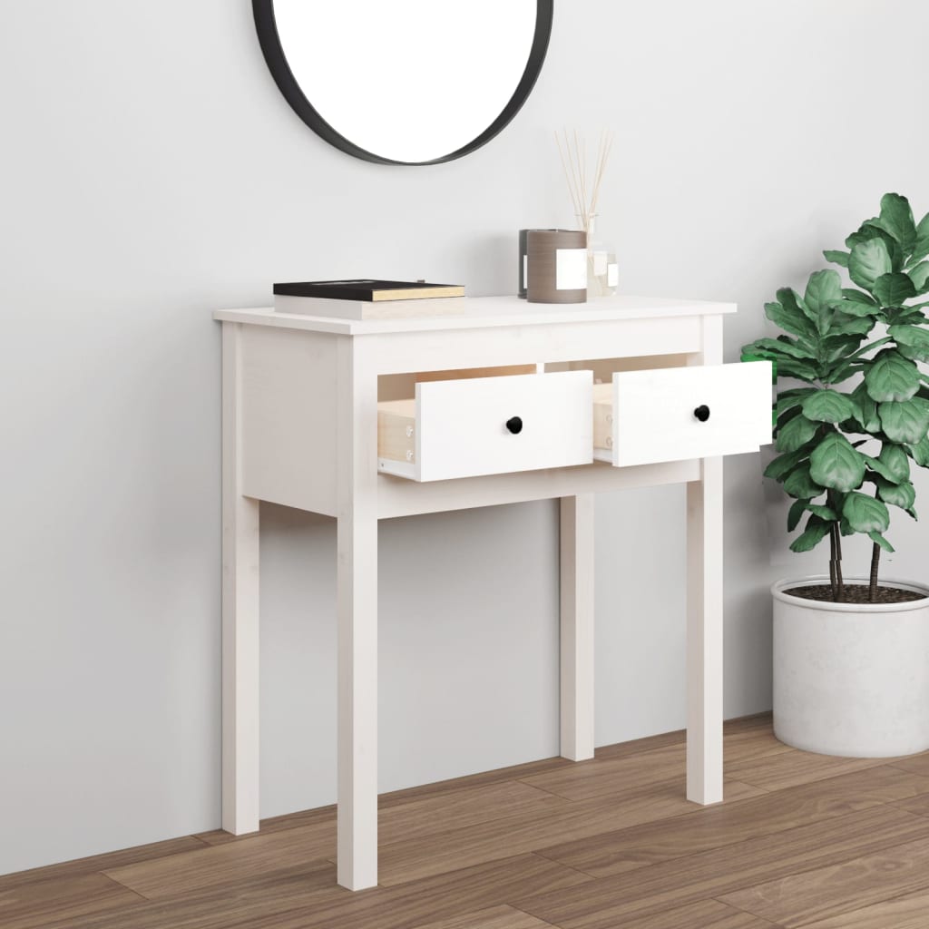 Konsolipöytä valkoinen 70x35x75 cm täysi mänty - Sisustajankoti.fi